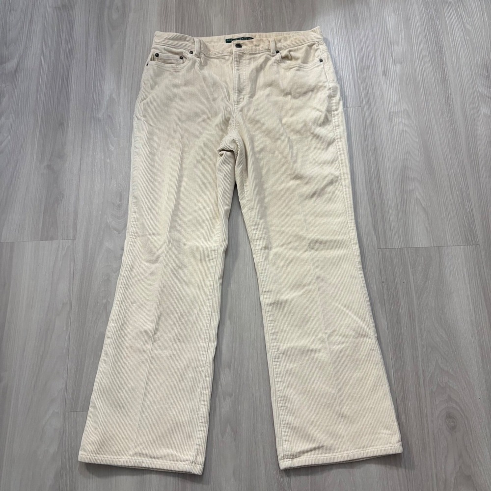 Lauren Ralph Lauren Pants Women Cream Corduroy Straight Leg Off White Size 14